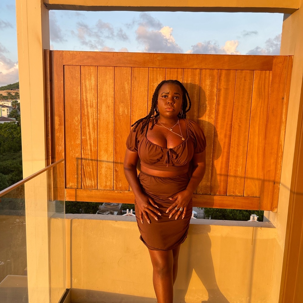 Elegant Brown Midi Skirt Set